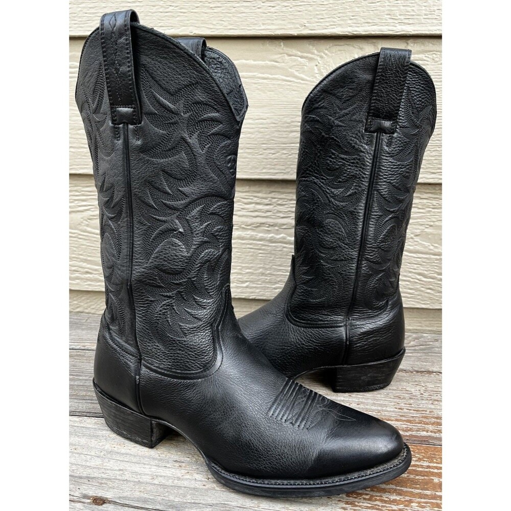 Ariat Men's 10.5 D Heritage Western R Toe Black Leather Cowboy Boots 10002218